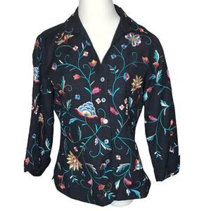 Silk Land Size Small Floral Embroidered 100% Silk 3/4 Sleeve Jacket